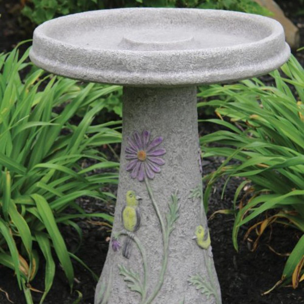 Songbird Bird Bath Cement Flowers Sculptures Water for the feathered 
